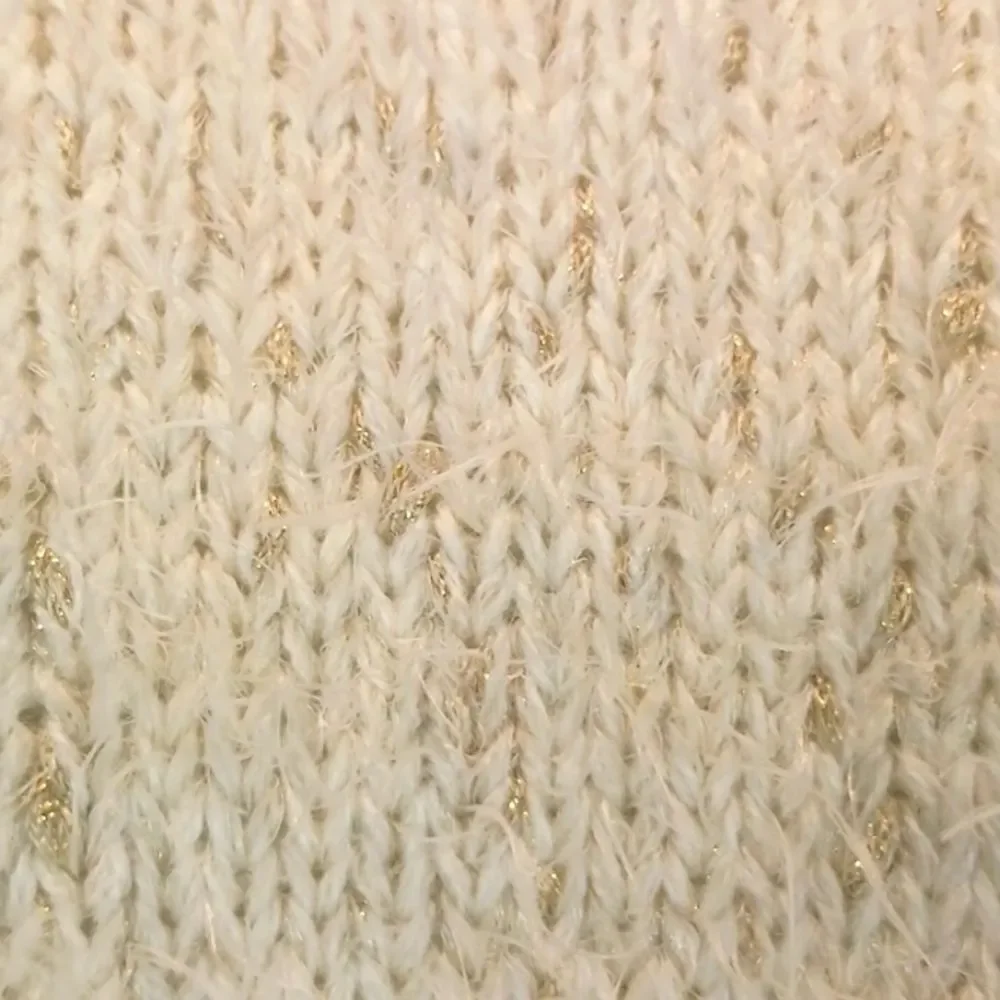 Cotton emporium fuzzy cream/ gold metallic threading long-sleeve sweater (M)
